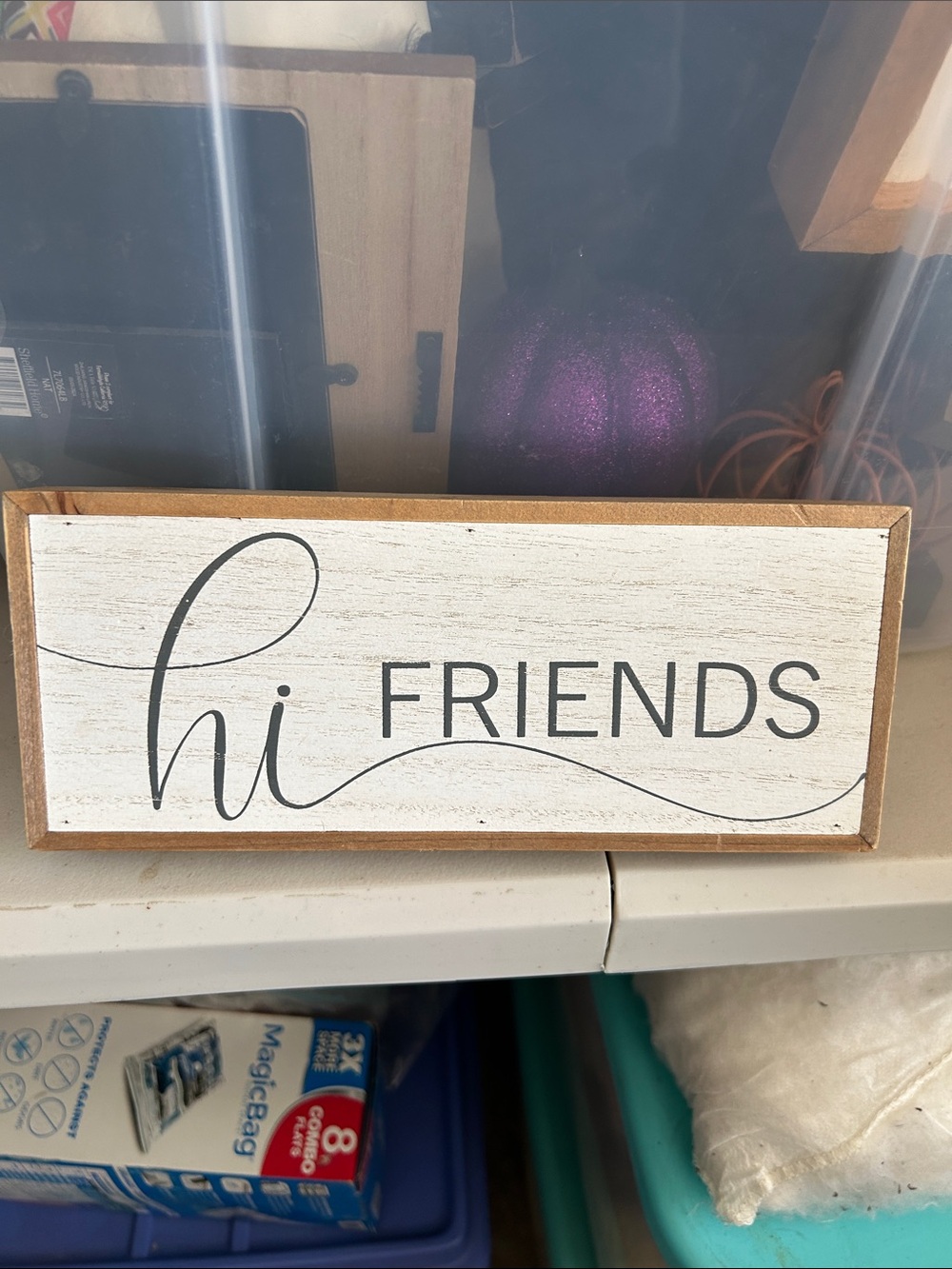 Hi Friends Wood Wall Sign - Neutral